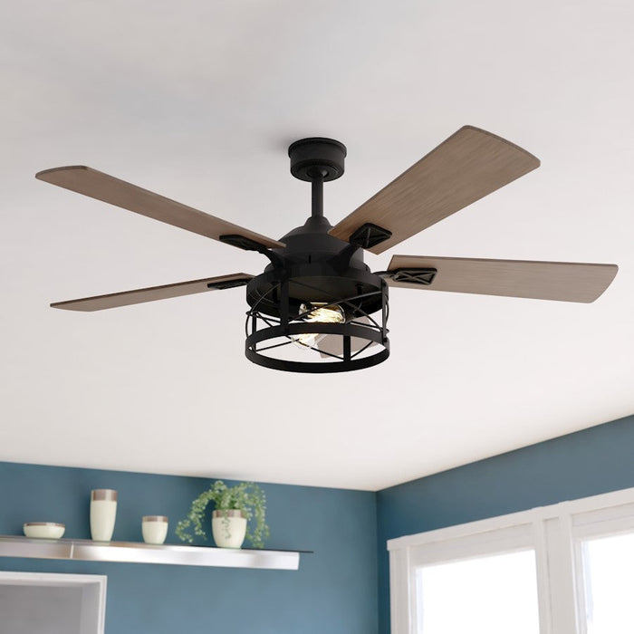 Vaxcel Elburn 2 Light 52" Ceiling Fan, Black/Wire Cage Shade