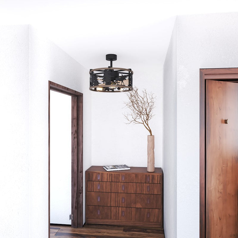 Vaxcel Kodiak 21" 3 Light Ceiling Fan, Black/Burnished Teak