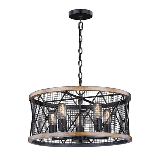 Vaxcel Bremerton 5 Light Drum Chandelier, Bronze/Wood Cage/Teak - H0207