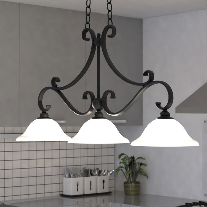 Vaxcel Monrovia 3 Light Linear Chandelier, Bronze/Etched White