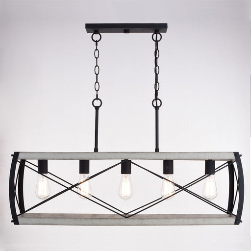 Vaxcel Montclare 5 Light 35" Linear Chandelier, Black/White Ash
