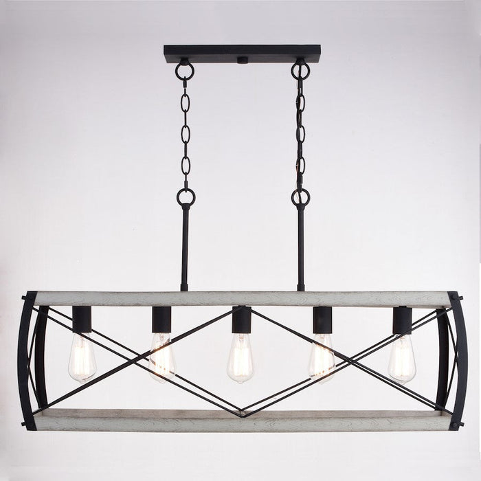 Vaxcel Montclare 5 Light 35" Linear Chandelier, Black/White Ash