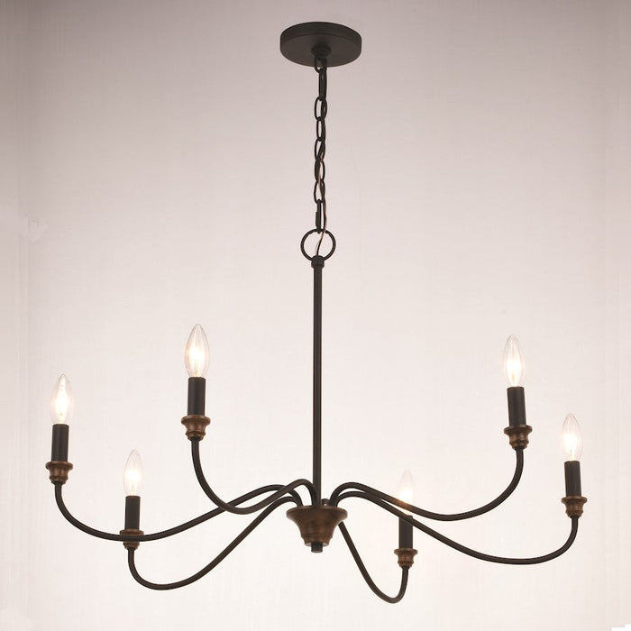 Vaxcel Annabelle 30" 6 Light Chandelier, Matte Black/Brushed Walnut