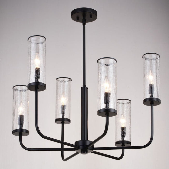 Vaxcel Glencoe 6 Light 28" Chandelier, Matte Black/Clear Crackle