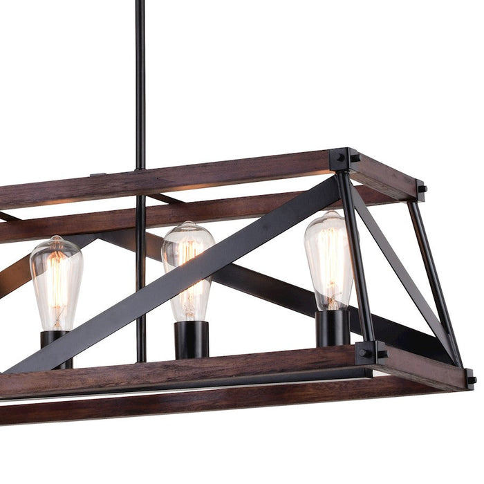 Vaxcel Wade 5 Light 36" Linear Chandelier, Matte Black/Sycamore