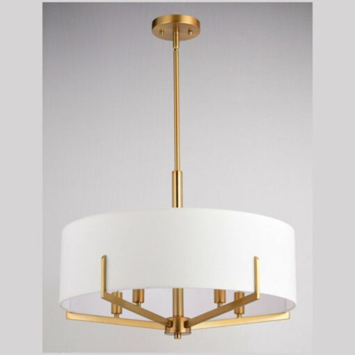 Vaxcel Surrey 22" 5 Light Chandelier, Natural Brass/White Linen Shade