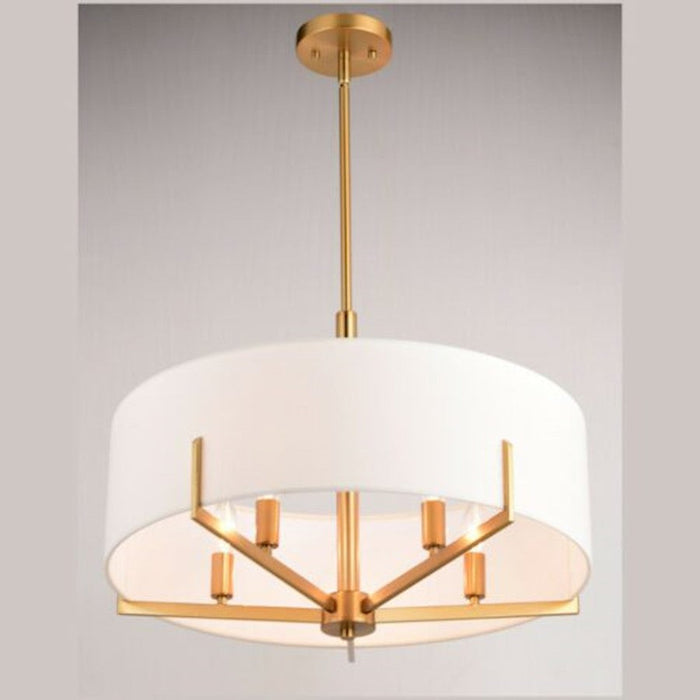 Vaxcel Surrey 22" 5 Light Chandelier, Natural Brass/White Linen Shade