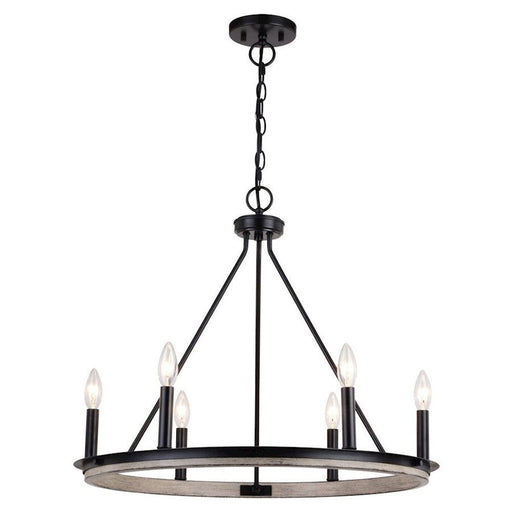 Vaxcel Russel 25" 6 Light Chandelier, Matte Black/Weathered Gray - H0274