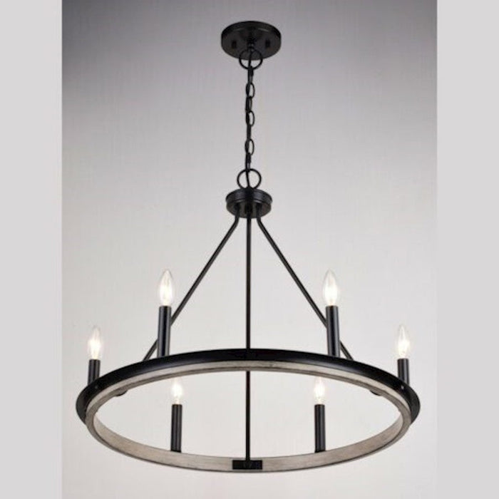 Vaxcel Russel 25" 6 Light Chandelier, Matte Black/Weathered Gray