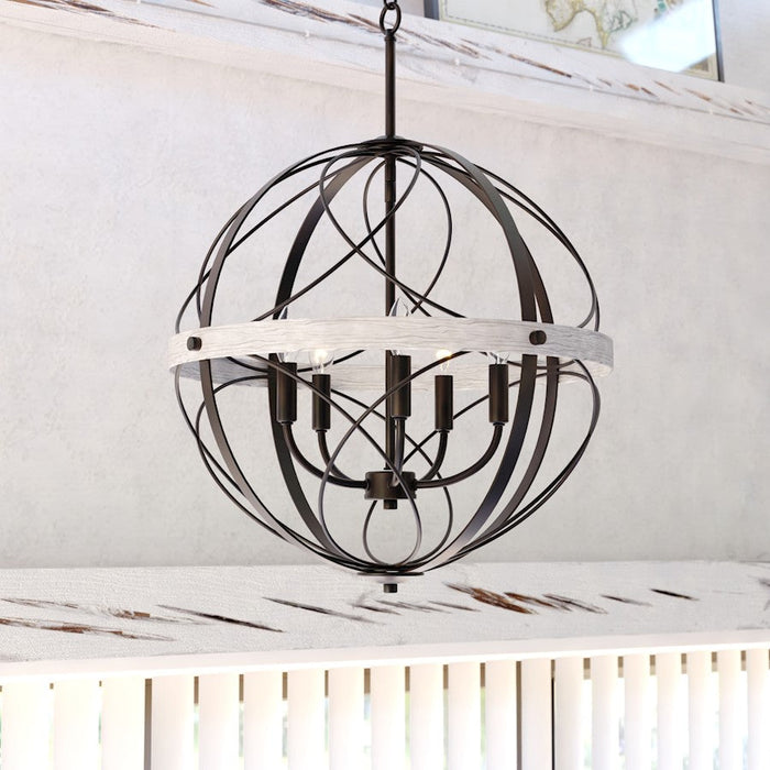 Vaxcel Montclare 5 Light 21.25" Orb Pendant, Black/White Ash