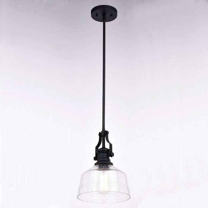 Vaxcel Beloit 1 Light 9" Mini Pendant, Matte Black/Clear Seeded