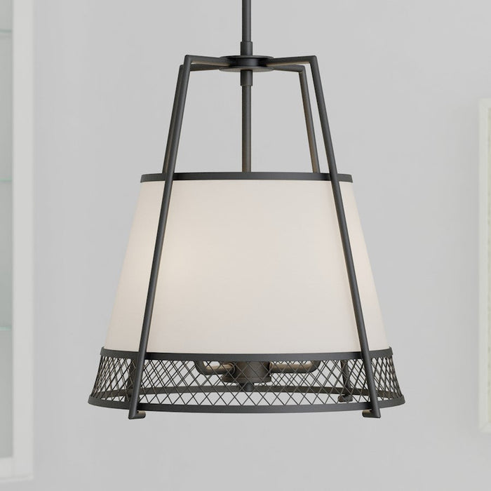 Vaxcel Benton 3 Light 16.75" Pendant, Matte Black/White Linen Shade