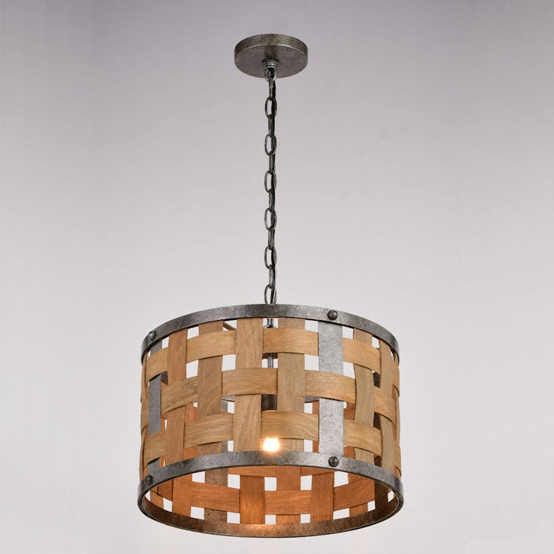 Vaxcel Norwood 1 Light 15.75" Pendant, Vintage Steel/Distressed Wood