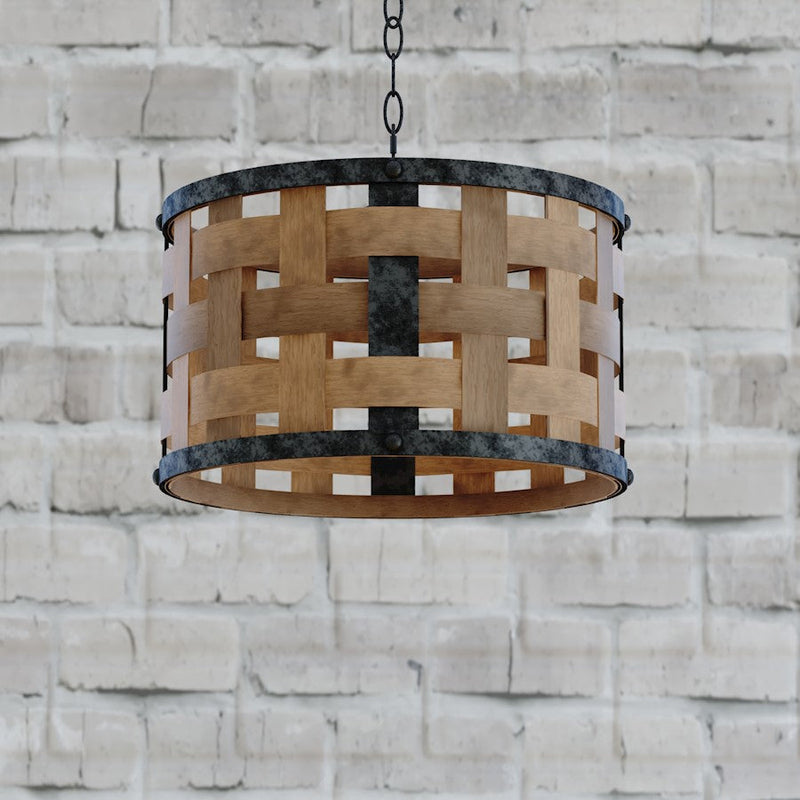 Vaxcel Norwood 1 Light 15.75" Pendant, Vintage Steel/Distressed Wood