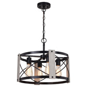 Vaxcel Burien 18" 4 Light Pendant, Black/Washed Ash - P0365