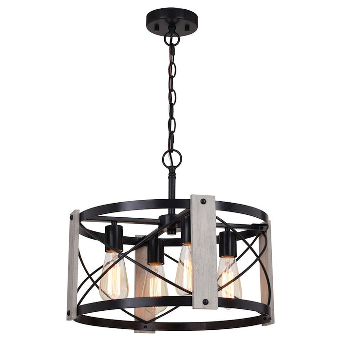 Vaxcel Burien 18" 4 Light Pendant, Black/Washed Ash - P0365