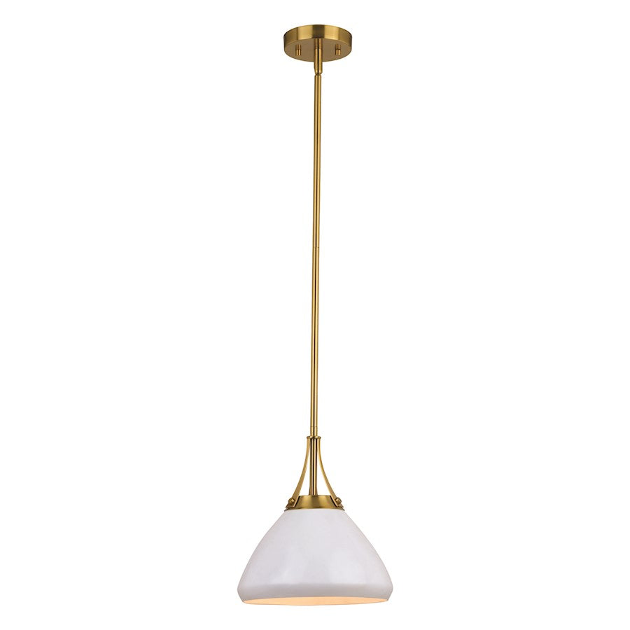 Vaxcel Dayna 10" 1 Light Pendant, Satin Brass/Glossy White/Matte White - P0369