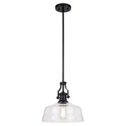 Vaxcel Beloit 12" Pendant, Matte Black/Clear Seeded Glass - P0380