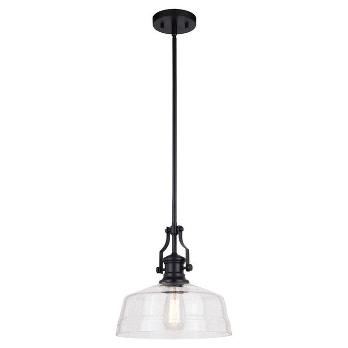 Vaxcel Beloit 12" Pendant, Matte Black/Clear Seeded Glass - P0380