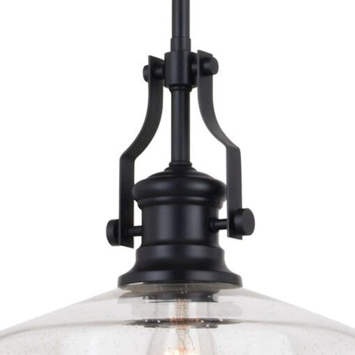 Vaxcel Beloit 12" Pendant, Matte Black/Clear Seeded Glass