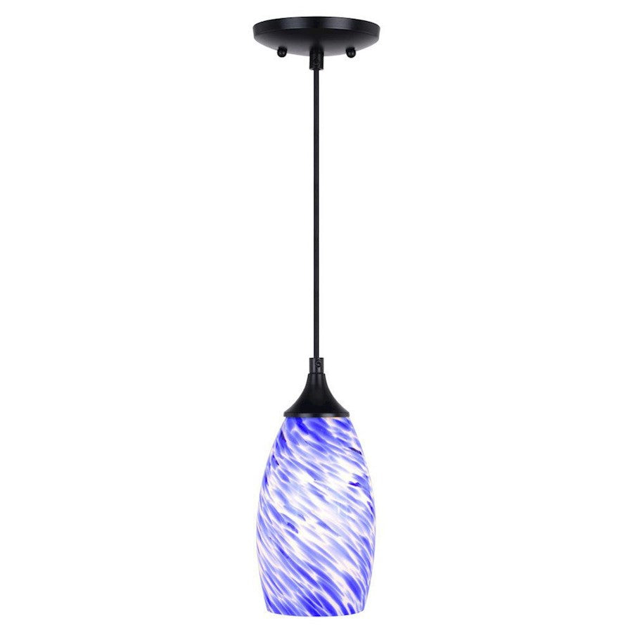 Vaxcel Milano 5" Mini Pendant, Azzura Glass Matte Black/Azurra Glass - P0384