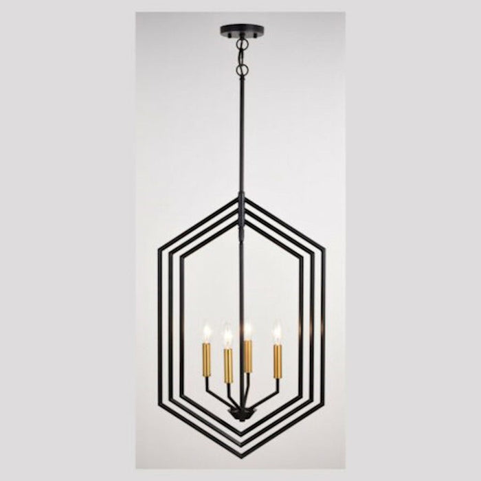 Vaxcel Riley 18" 4 Light Pendant, Black/Satin Brass