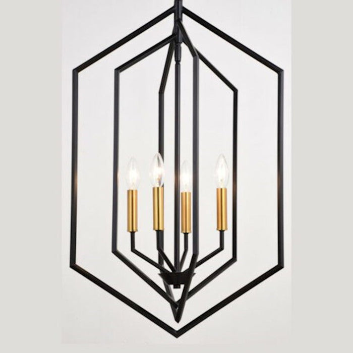 Vaxcel Riley 18" 4 Light Pendant, Black/Satin Brass