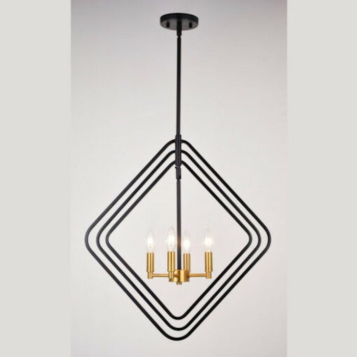 Vaxcel Brady 22" 4 Light Pendant, Black/Satin Brass