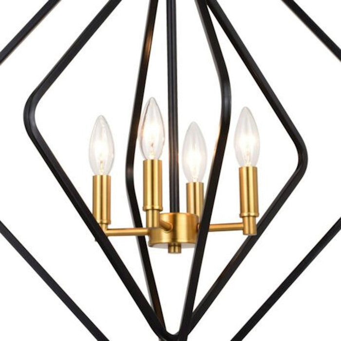 Vaxcel Brady 22" 4 Light Pendant, Black/Satin Brass