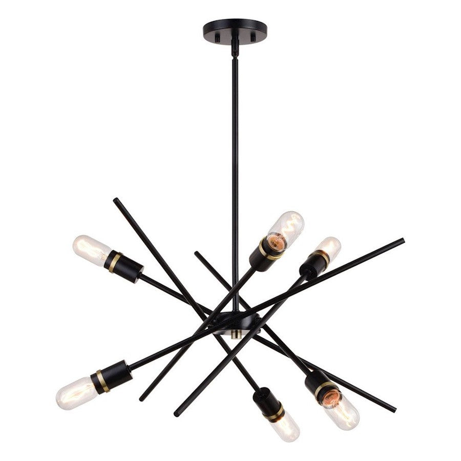 Vaxcel Halsted 24" 6 Light Pendant, Black/Satin Brass - P0390