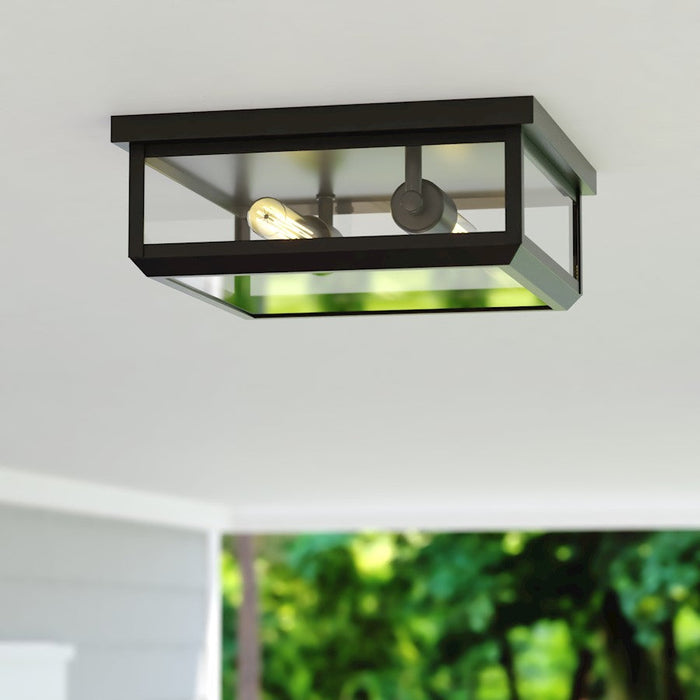 Vaxcel Kinzie 2 Light 12" Flush Mount, Textured Black /Clear