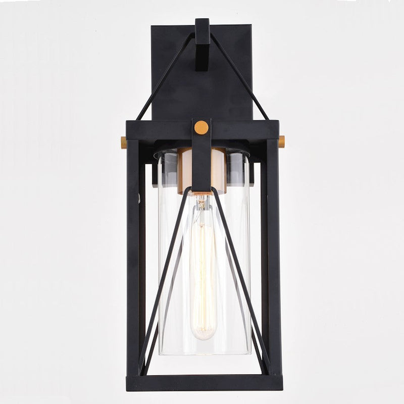 Vaxcel Evanston 1 Light 7" Outdoor Wall Light, Black/Light Gold/Clear