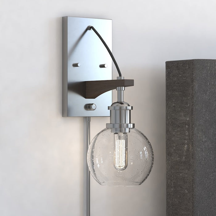 Vaxcel Avondale 1 Light Wall Light, Nickel/Dark Sycamore/Clear Seeded