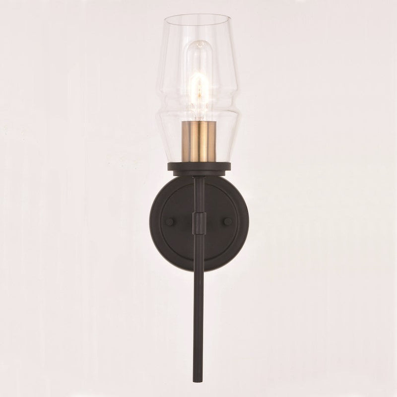 Vaxcel Warren 1 Light Wall Light, Matte Black/Brushed Brass/Clear