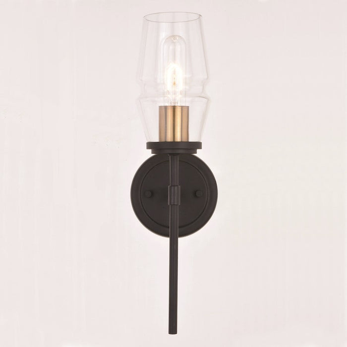 Vaxcel Warren 1 Light Wall Light, Matte Black/Brushed Brass/Clear