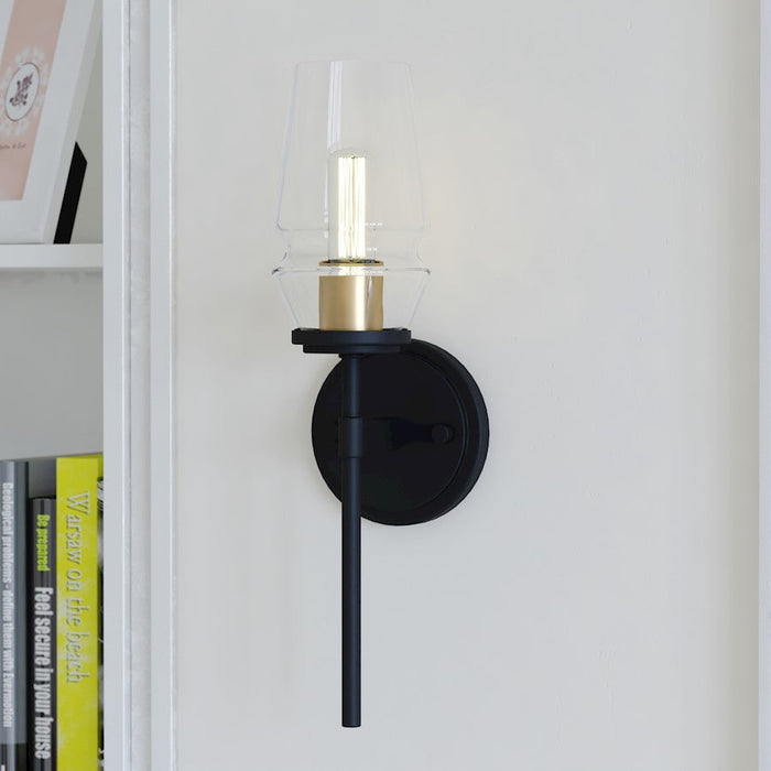 Vaxcel Warren 1 Light Wall Light, Matte Black/Brushed Brass/Clear