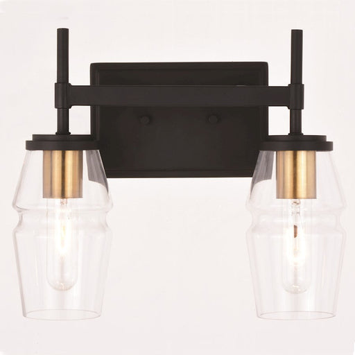 Vaxcel Warren 2 Light Vanity, Light Matte Black/Brushed Brass/Clear