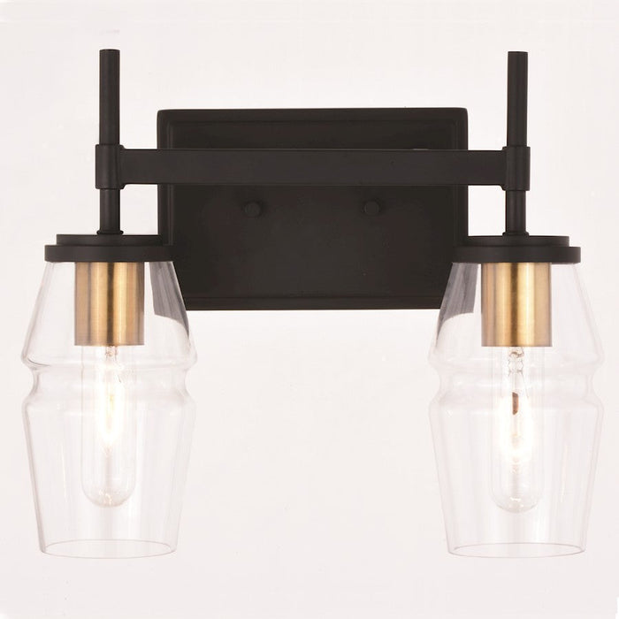 Vaxcel Warren 2 Light Vanity, Light Matte Black/Brushed Brass/Clear