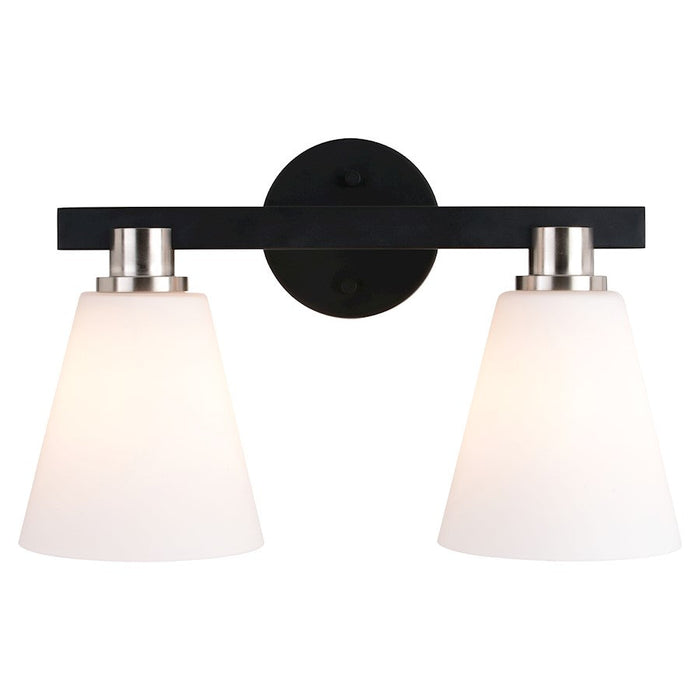 Vaxcel Vermont 2 Light Vanity, Matte Black/Satin Nickel/White