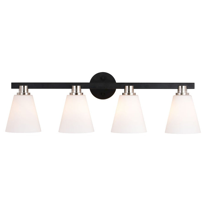 Vaxcel Vermont 4 Light Vanity, Matte Black/Satin Nickel/White