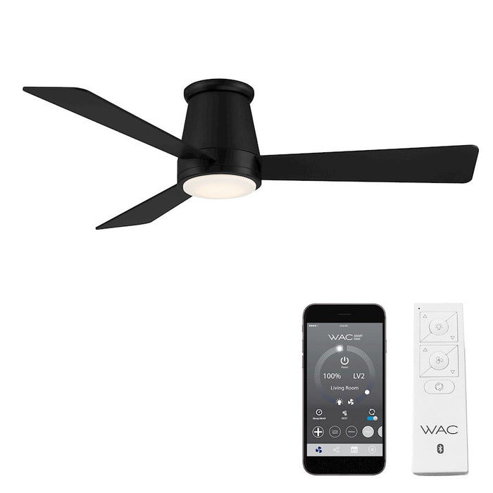 WAC Lighting Hug 3 Blade 52" Flush Mount Ceiling Fan, Black/Black - F-037L-MB