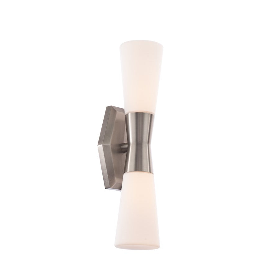 dweLED Locke 18" LED 2 Light Sconce 3000K, Brushed Nickel/Opal - WS-30018-BN