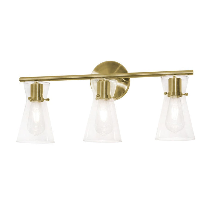 AFX Lighting Amanda 3 Light Vanity, Med Base, Satin Brass/Clear - AMDV2210MBSB