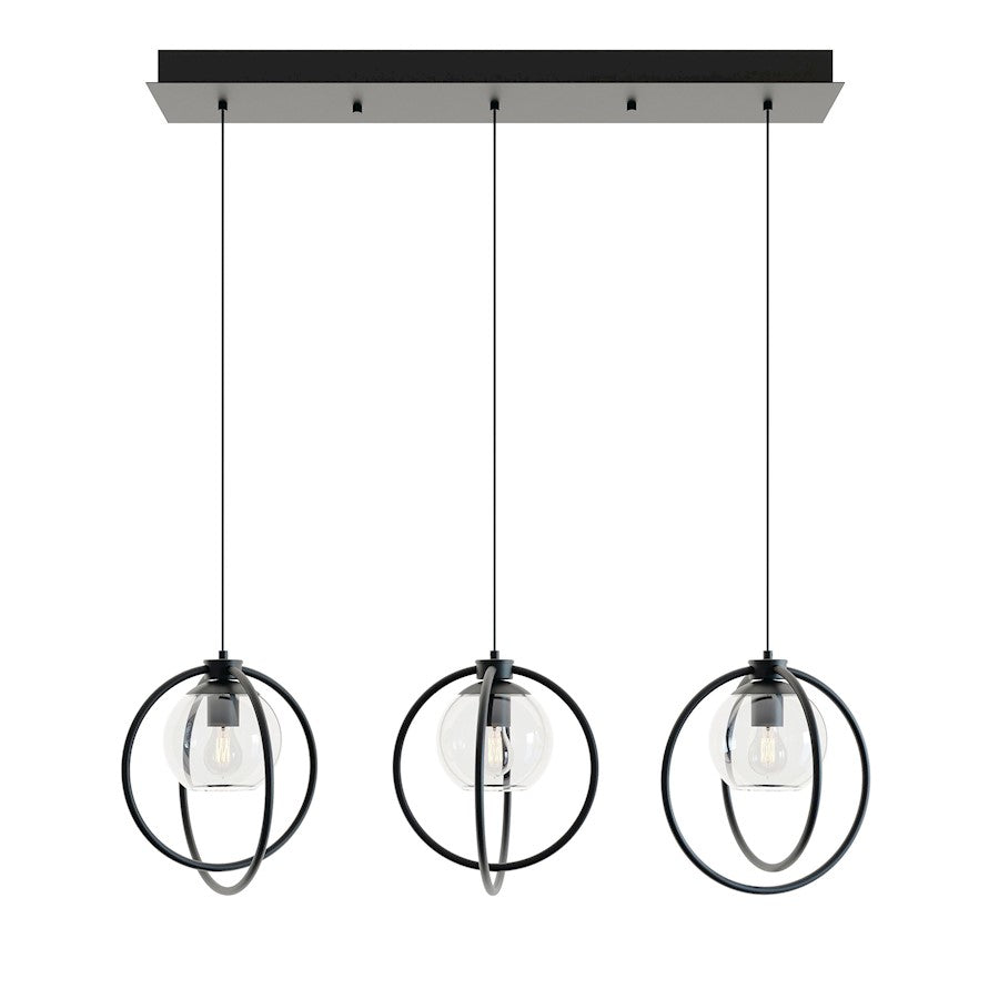 AFX Lighting Jamie 3 Lt Linear Mini-Pendant, 120V, Black/Clear - JAMP12MBBKLNR3