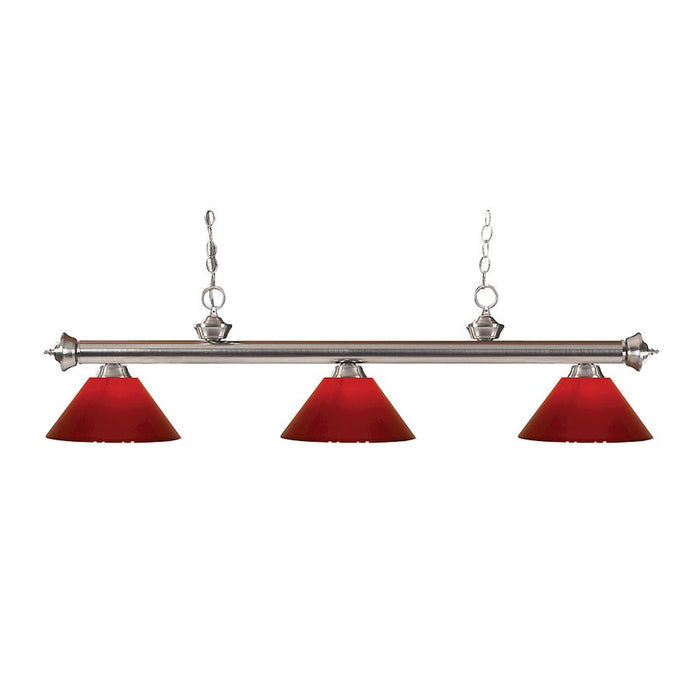 Z-Lite Riviera 3 Light 14.5" Island/Billiard, Brushed Nickel, Red - 100703BN-PRD