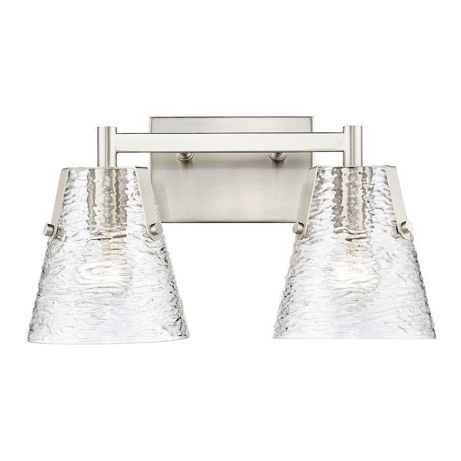 Z-Lite Analia 2 Light Vanity, Brushed Nickel/Clear Ribbed - 1101-2V-BN