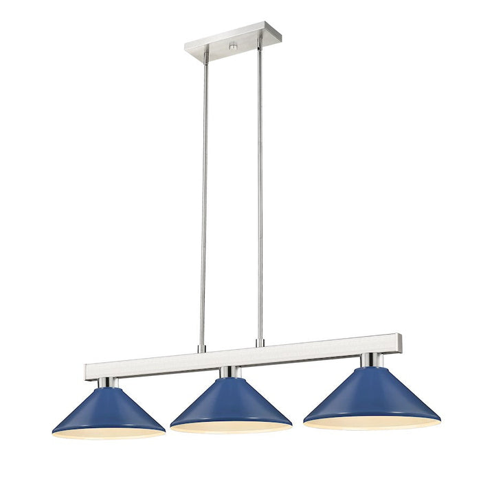 Z-Lite Cobalt 3 Light Billiard, Brushed Nickel/Navy Blue - 152BN-MNB