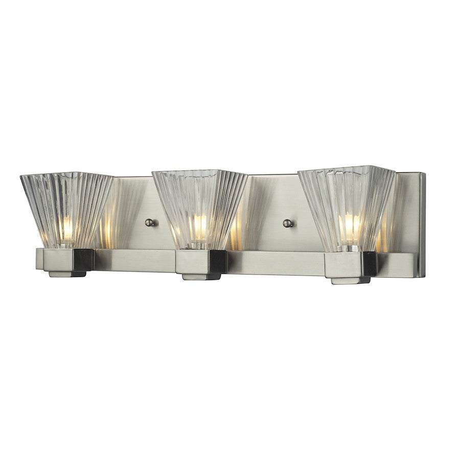 Z-Lite Iluna 3 Light Vanity Light, Brushed Nickel/Clear Ribbed - 1910-3V