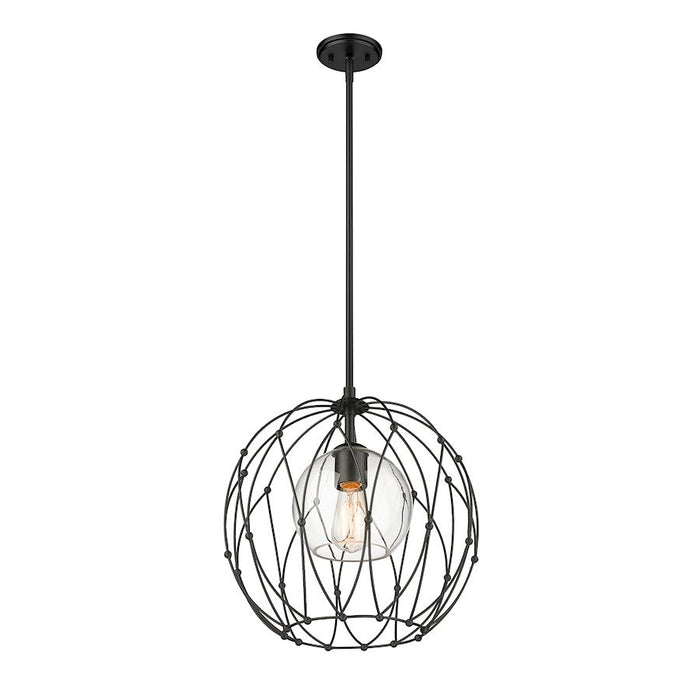 Z-Lite Elle 1 Light Pendant, Matte Black/Clear