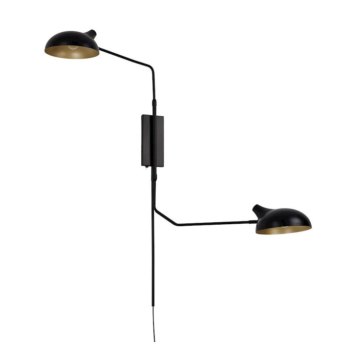 Z-Lite Bellamy 2 Light Wall Sconce, Black/Gold Inner